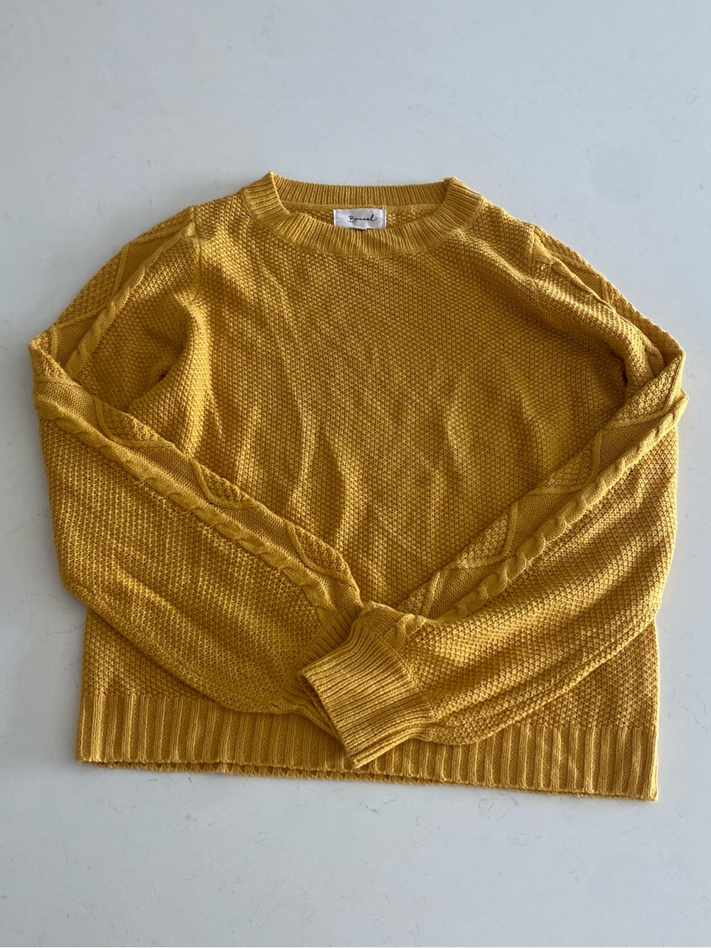 Men's Mustard Cable-Trim Crewneck Sweater